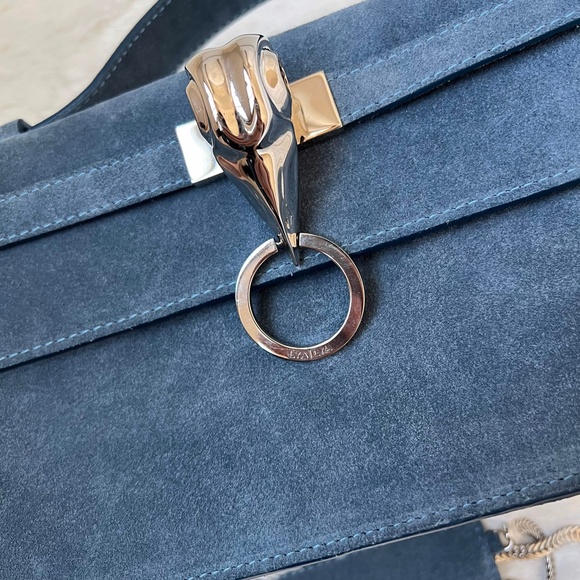 $899 NWOT LYA LYA Mini Vultura Clutch Suede-like Blue Silver Shoulder Bag Dubai - Picture 7 of 15